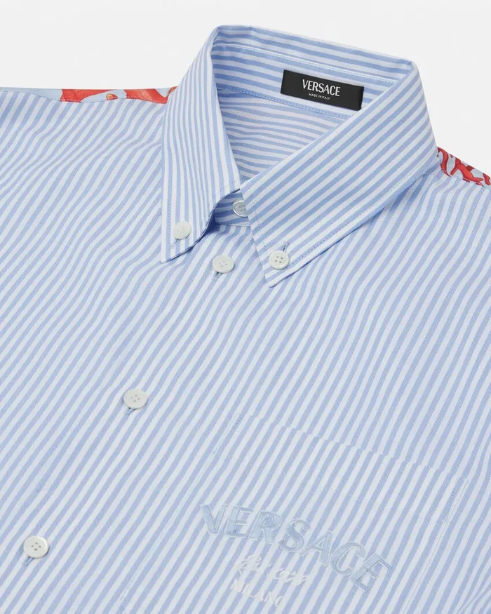 Shirts Men Versace Barocco Sea Striped Shirt Blueprint