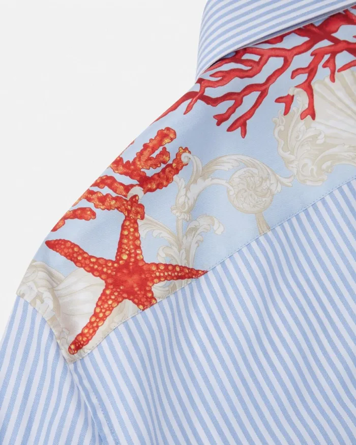 Shirts Men Versace Barocco Sea Striped Shirt Blueprint