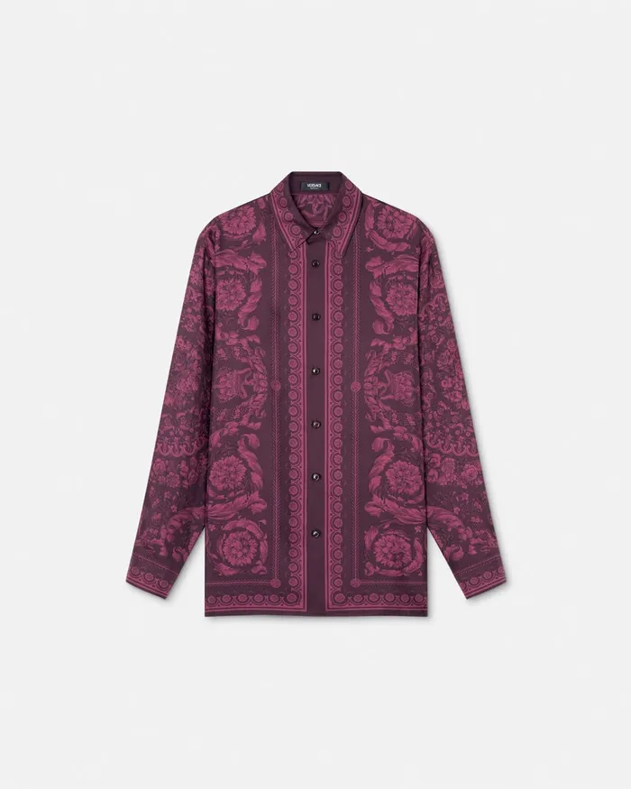 Shirts Men Versace Barocco Silk Shirt Print