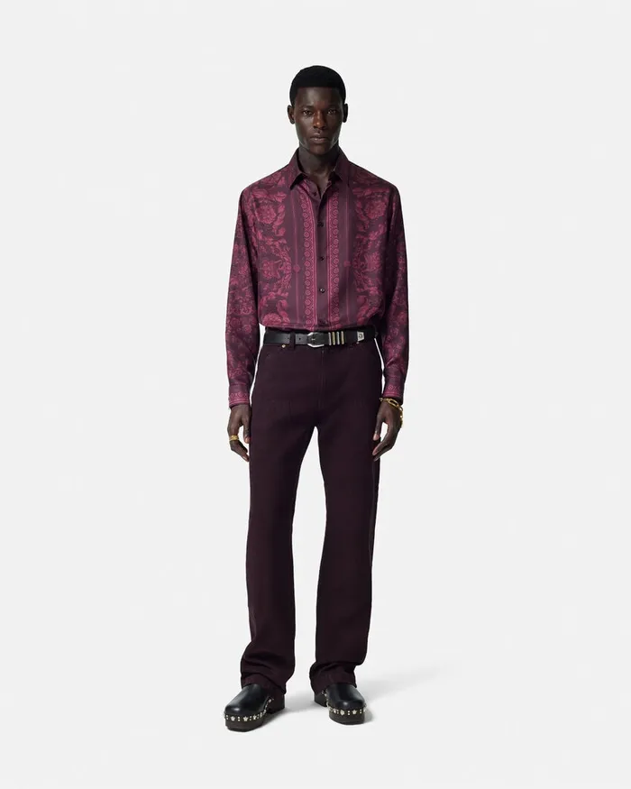 Shirts Men Versace Barocco Silk Shirt Print
