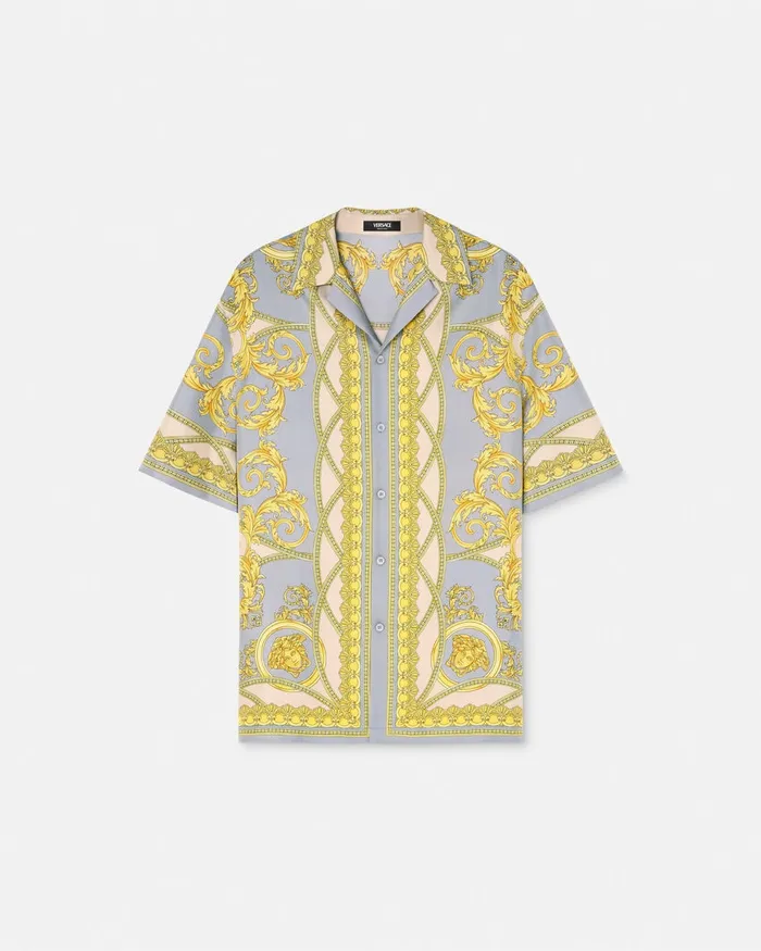 Shirts Men Versace La Coupe Des Dieux Silk Shirt Grayprint