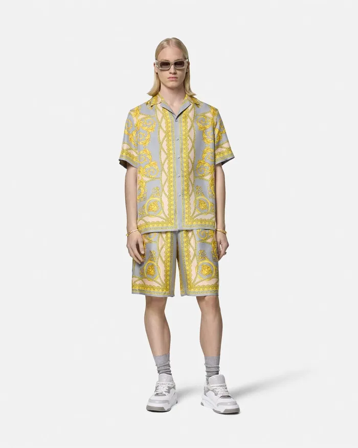 Shirts Men Versace La Coupe Des Dieux Silk Shirt Grayprint