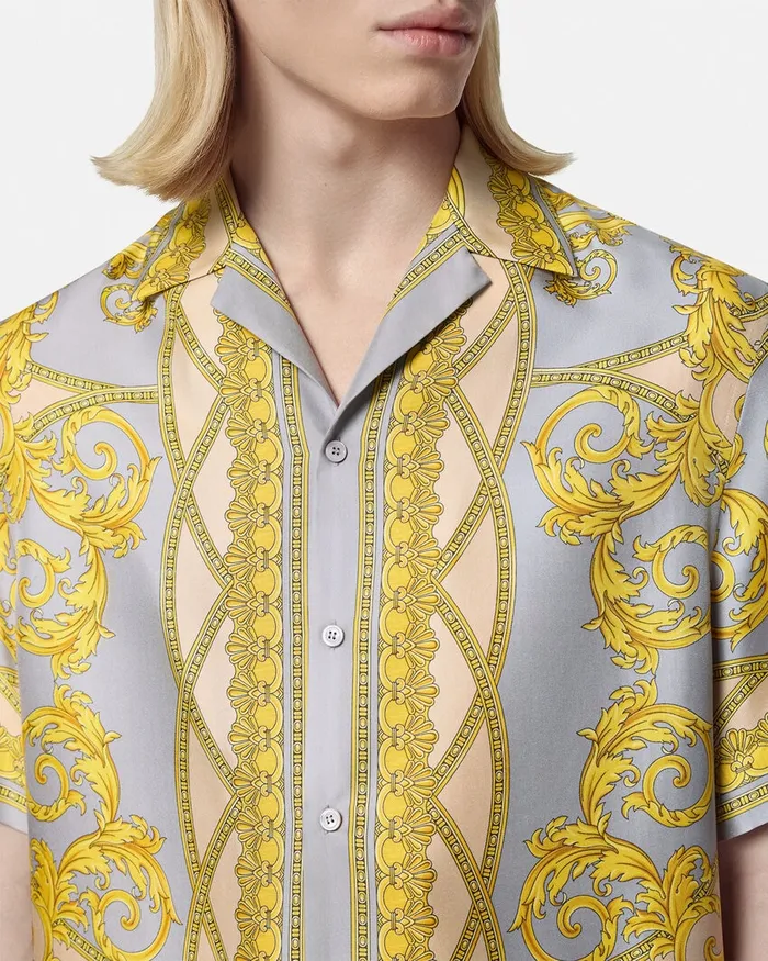 Shirts Men Versace La Coupe Des Dieux Silk Shirt Grayprint