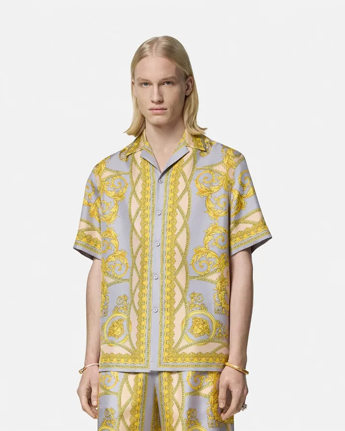 Shirts Men Versace La Coupe Des Dieux Silk Shirt Grayprint