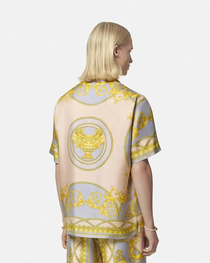 Shirts Men Versace La Coupe Des Dieux Silk Shirt Grayprint