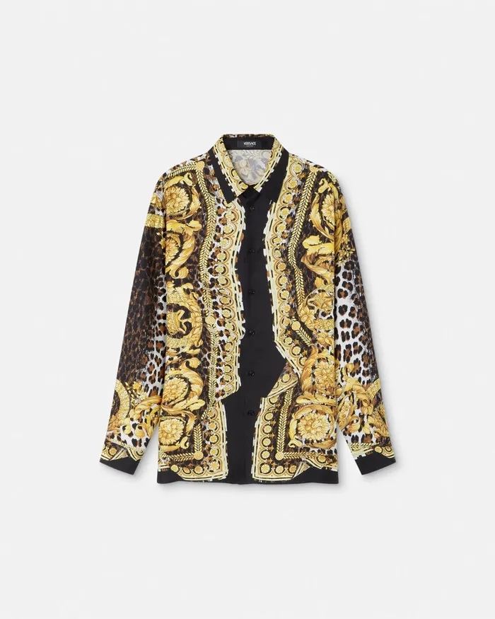 Shirts Men Versace Wild Barocco Illusion Silk Shirt Print