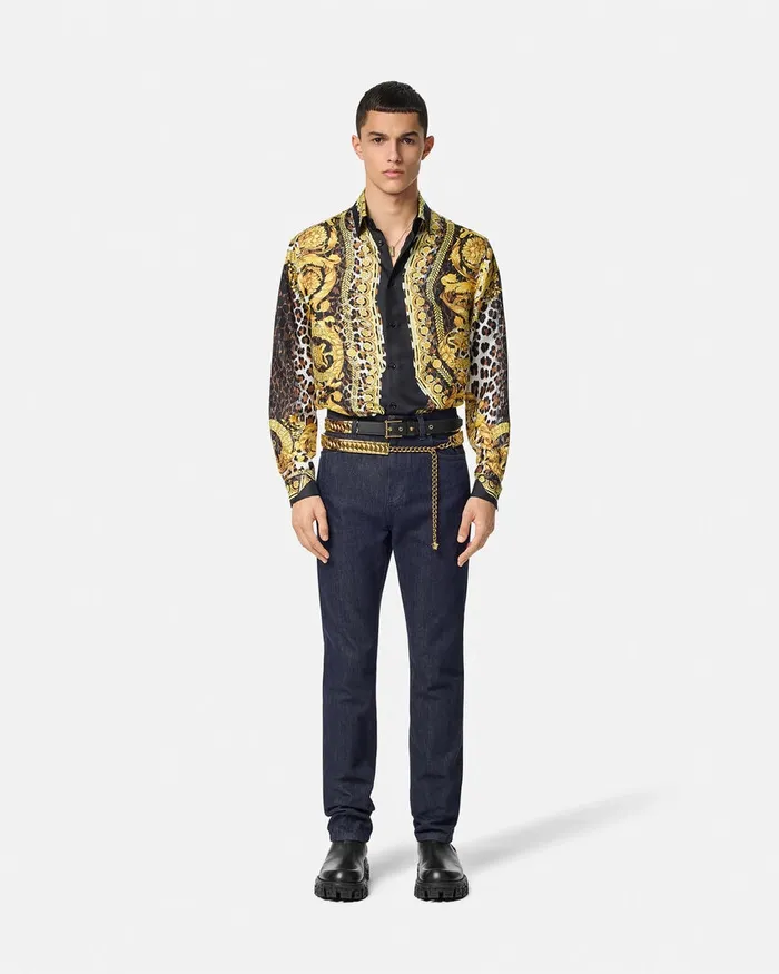 Shirts Men Versace Wild Barocco Illusion Silk Shirt Print