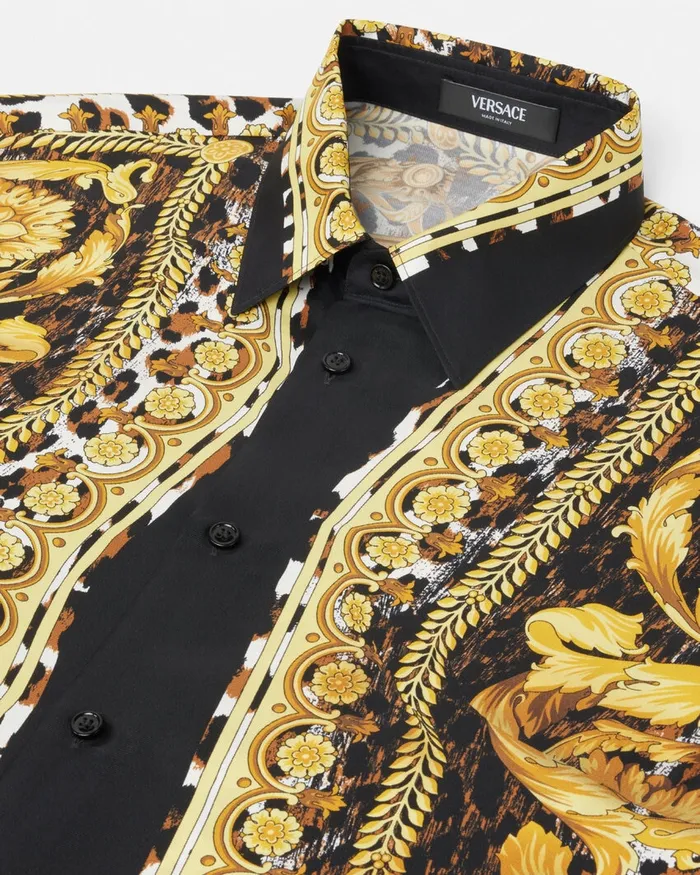 Shirts Men Versace Wild Barocco Illusion Silk Shirt Print