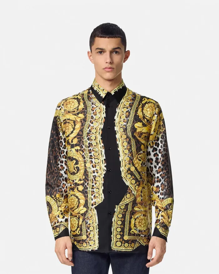 Shirts Men Versace Wild Barocco Illusion Silk Shirt Print