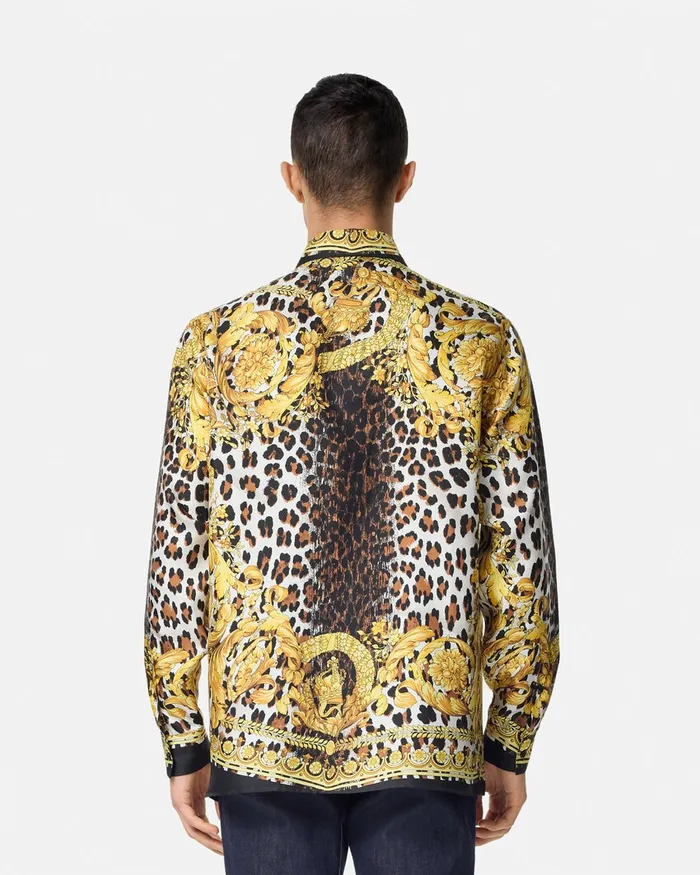 Shirts Men Versace Wild Barocco Illusion Silk Shirt Print