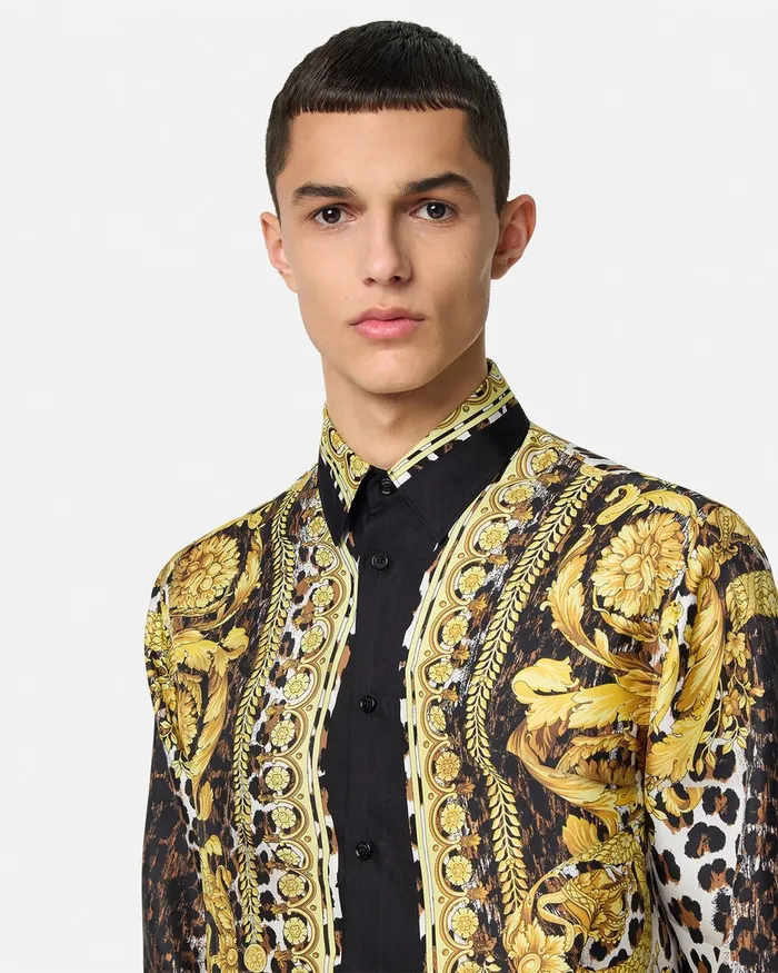 Shirts Men Versace Wild Barocco Illusion Silk Shirt Print