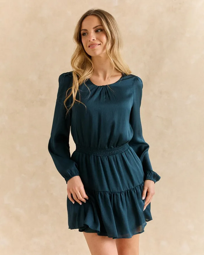 Short Dress With Elastic Waist Green Forest Women Polin Et Moi Dresses And Jumpsuits