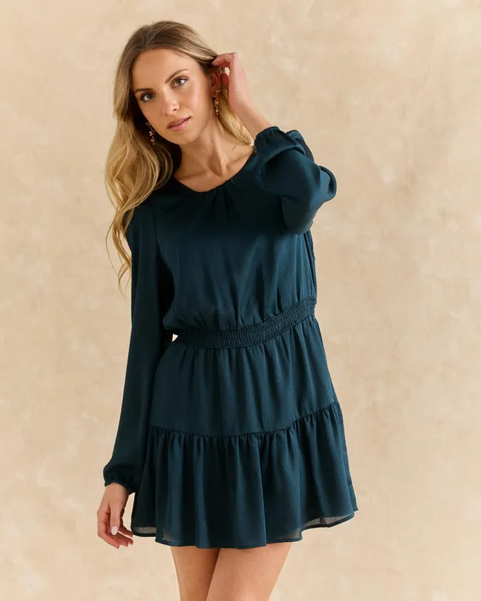 Short Dress With Elastic Waist Green Forest Women Polin Et Moi Dresses And Jumpsuits