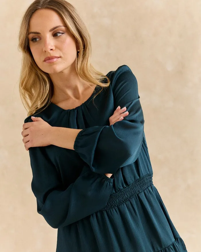Short Dress With Elastic Waist Green Forest Women Polin Et Moi Dresses And Jumpsuits