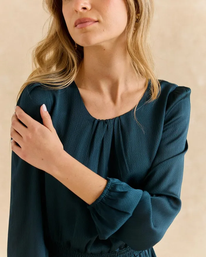 Short Dress With Elastic Waist Green Forest Women Polin Et Moi Dresses And Jumpsuits