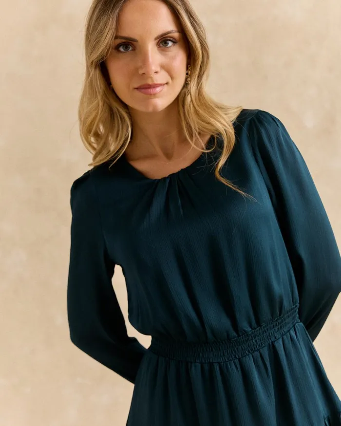 Short Dress With Elastic Waist Green Forest Women Polin Et Moi Dresses And Jumpsuits