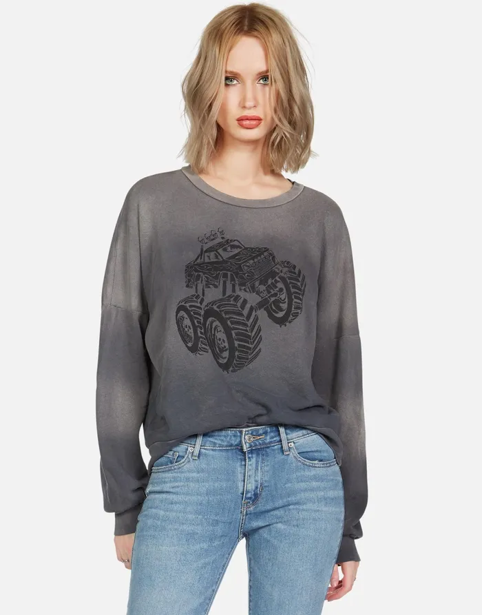 Sierra Monster Truck Faded Graphite Women039s Lauren Moshi Long Sleeve