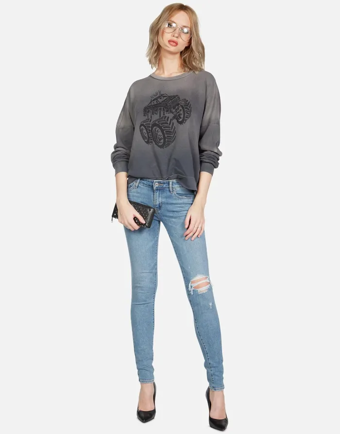 Sierra Monster Truck Faded Graphite Women039s Lauren Moshi Long Sleeve
