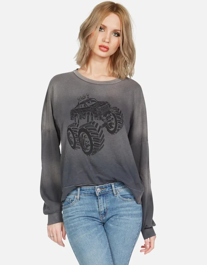 Sierra Monster Truck Faded Graphite Women039s Lauren Moshi Long Sleeve