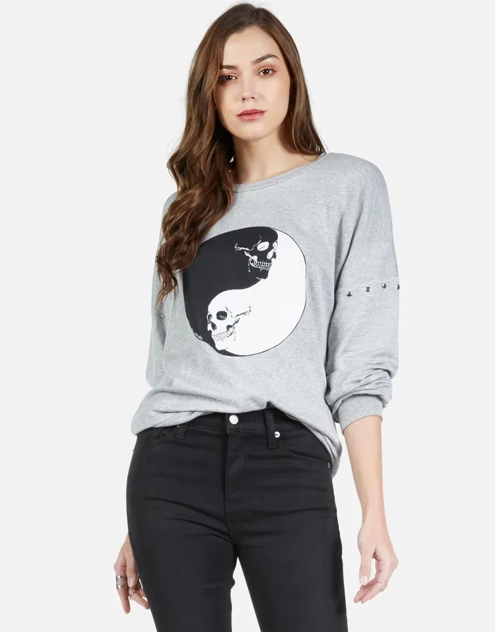 Sierra Skull Yin Yang Heather Grey Women039s Lauren Moshi Long Sleeve
