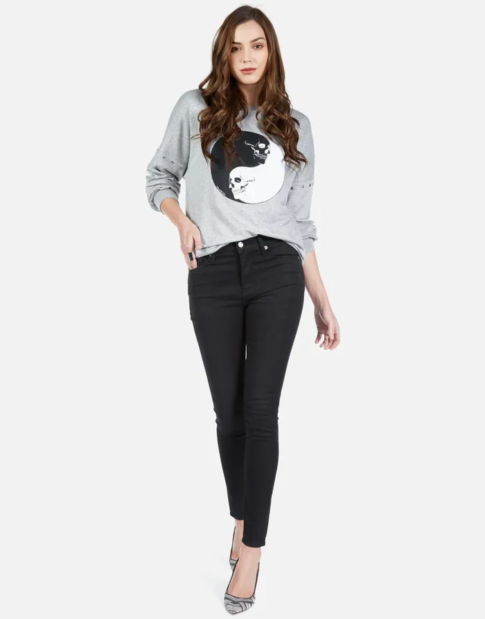 Sierra Skull Yin Yang Heather Grey Women039s Lauren Moshi Long Sleeve