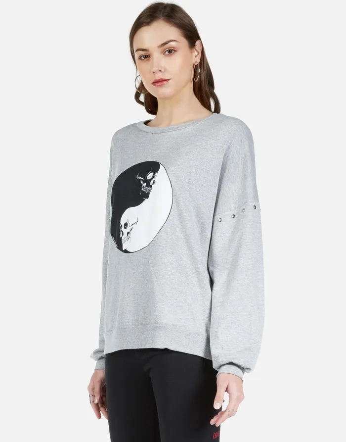 Sierra Skull Yin Yang Heather Grey Women039s Lauren Moshi Long Sleeve