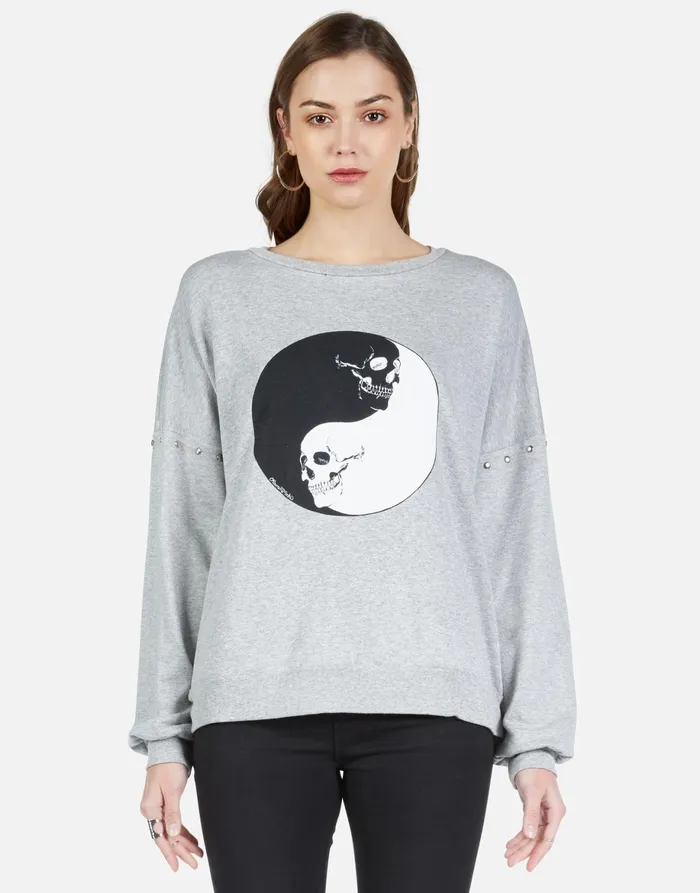 Sierra Skull Yin Yang Heather Grey Women039s Lauren Moshi Long Sleeve