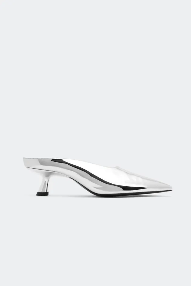 Simon Miller Chrome Pointed Gala Mule In Silver Women Heels
