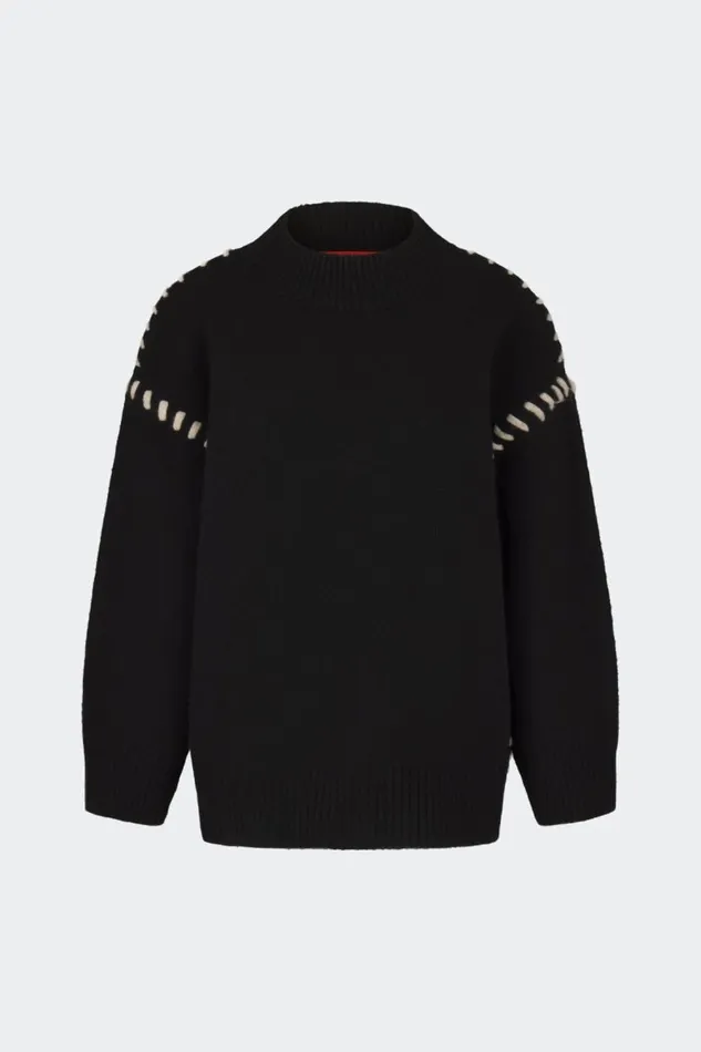 Simon Miller Leith Whipstitch Knit Sweater In Black With Cream Women Tops