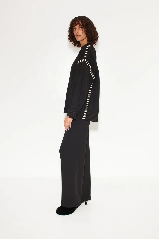 Simon Miller Leith Whipstitch Knit Sweater In Black With Cream Women Tops Simon Miller Leith Whipstitch Knit Sweater In Black With Cream Women Tops