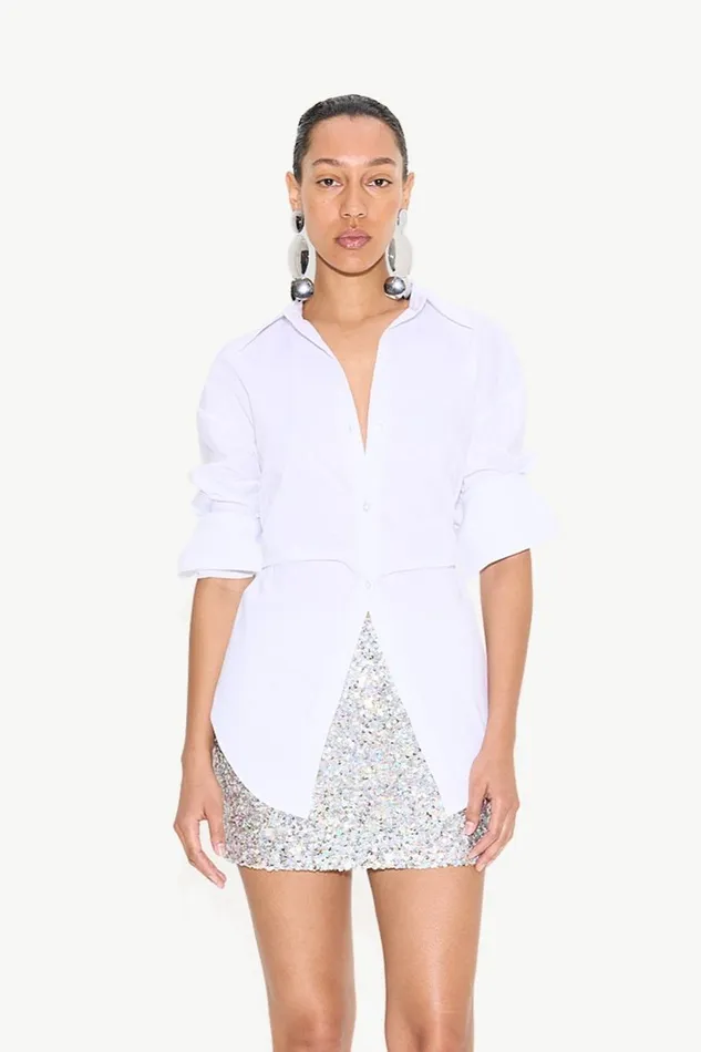 Simon Miller Loch Poplin Button Up In Macadamia Cotton Women Tops