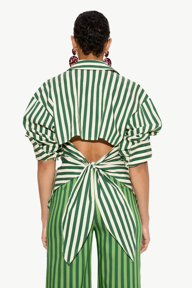 Simon Miller Loch Striped Poplin Button Up In Gummy GreenEcru Cotton Women Tops Simon Miller Loch Striped Poplin Button Up In Gummy GreenEcru Cotton Women Tops