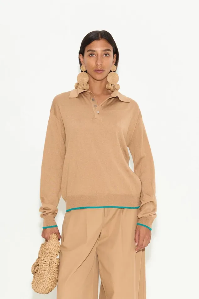 Simon Miller Marcel Polo Sweater In Khaki Merino Wool Women Tops