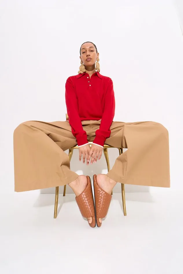 Simon Miller Marcel Polo Sweater In Lucky Red Merino Wool Women Tops