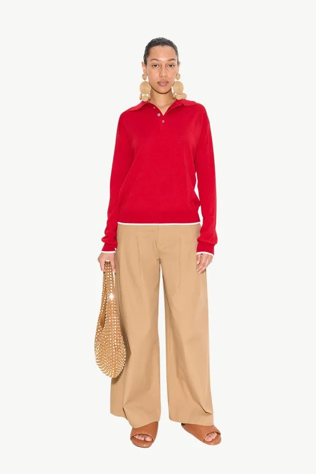 Simon Miller Marcel Polo Sweater In Lucky Red Merino Wool Women Tops