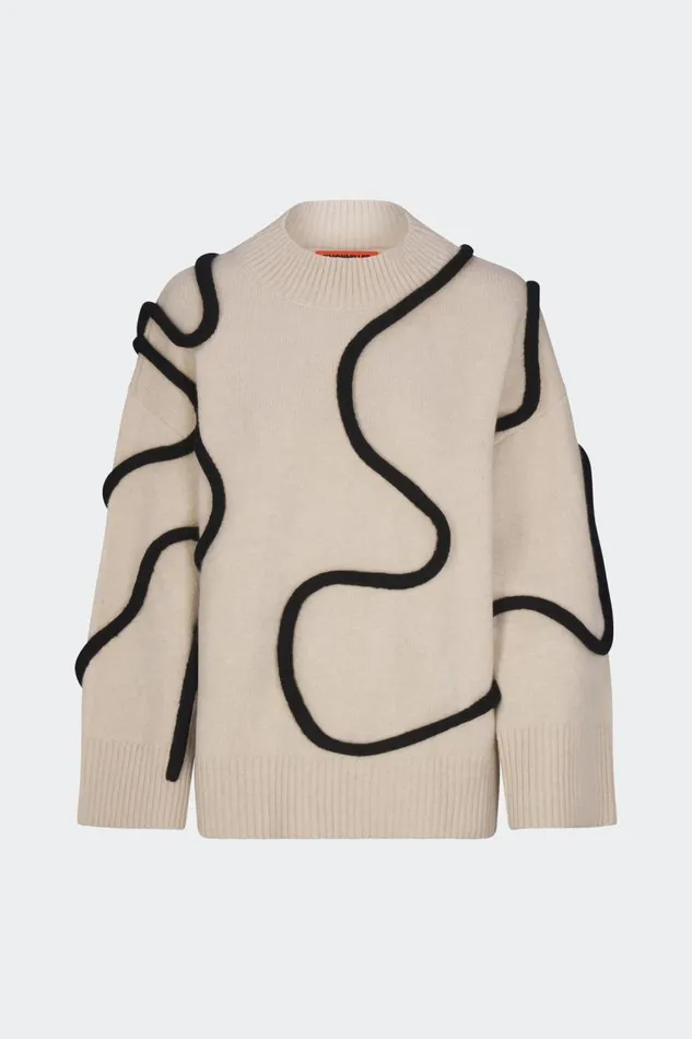 Simon Miller Simon Miller Leith Squiggle Knit Sweater In CreamBlack Women Sweaters