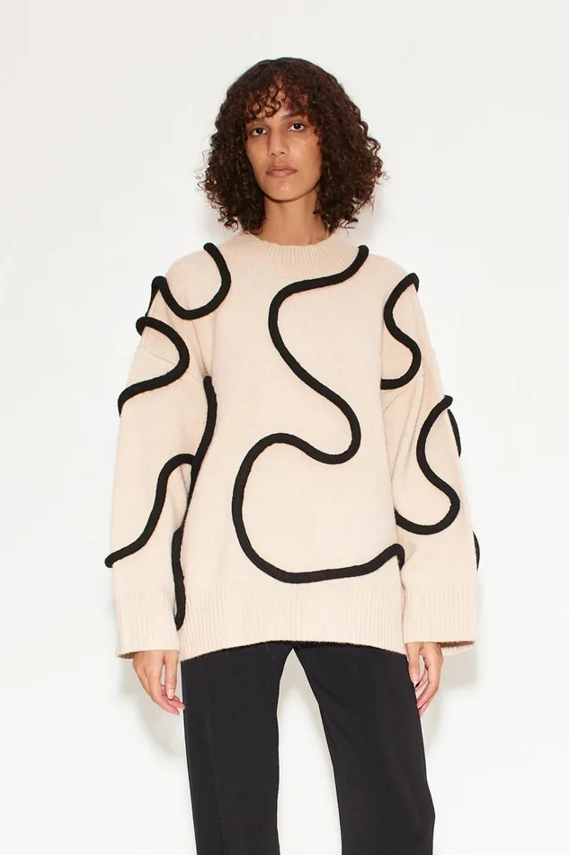Simon Miller Simon Miller Leith Squiggle Knit Sweater In CreamBlack Women Sweaters