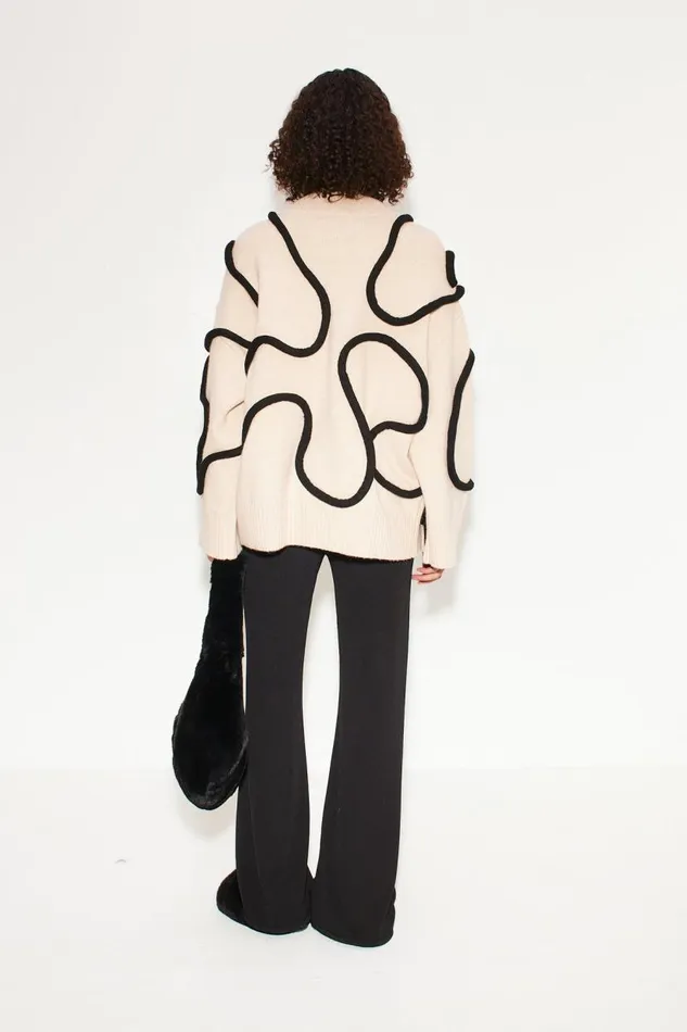Simon Miller Simon Miller Leith Squiggle Knit Sweater In CreamBlack Women Sweaters
