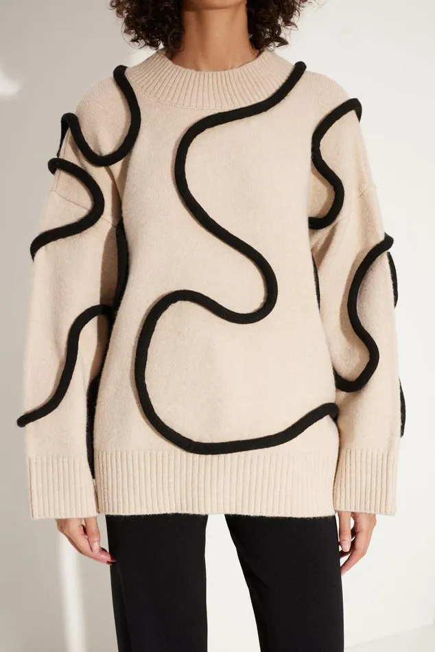 Simon Miller Simon Miller Leith Squiggle Knit Sweater In CreamBlack Women Sweaters