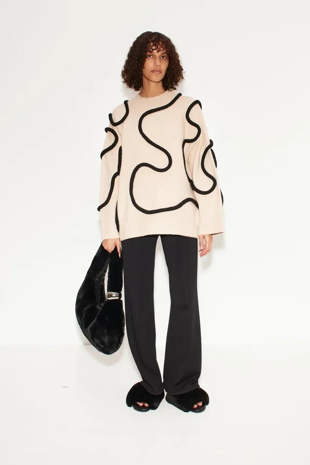 Simon Miller Simon Miller Leith Squiggle Knit Sweater In CreamBlack Women Sweaters