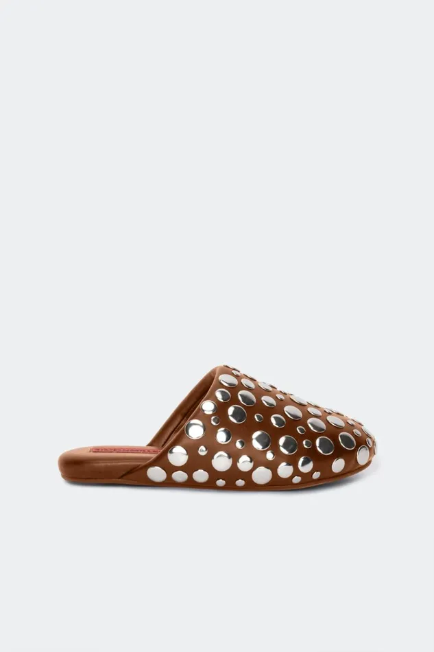 Simon Miller Studded Bubble Slipper In Choco BrownSilver Vegan Leather Women Flats