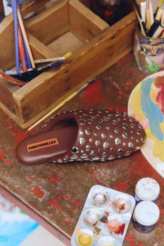 Simon Miller Studded Bubble Slipper In Choco BrownSilver Vegan Leather Women Flats Simon Miller Studded Bubble Slipper In Choco BrownSilver Vegan Leather Women Flats