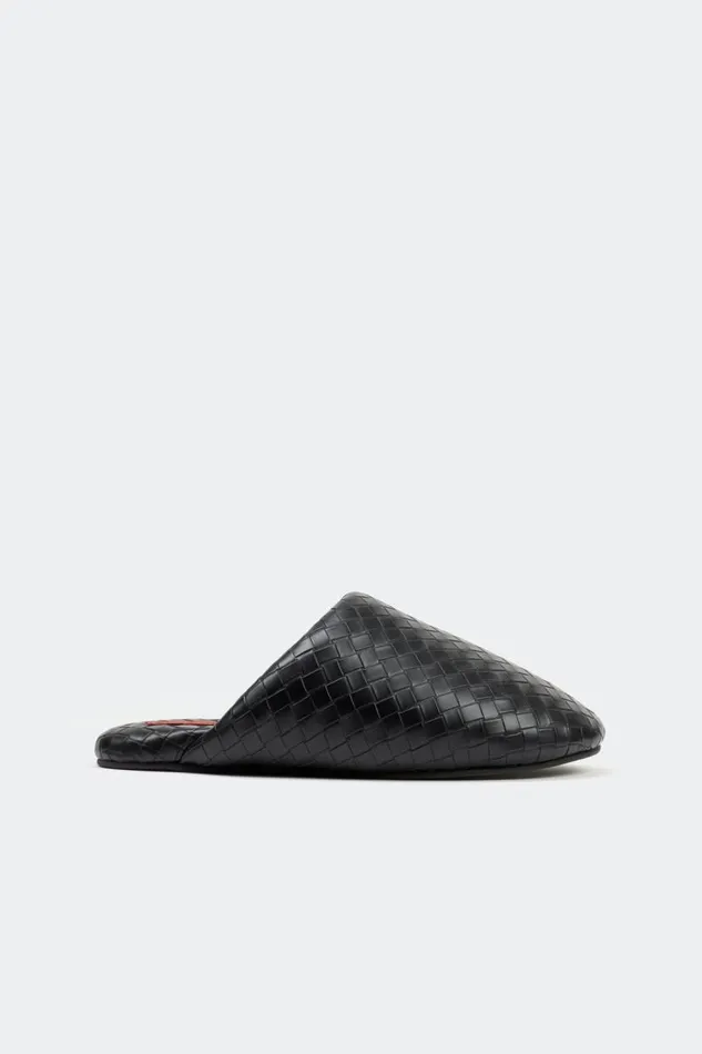 Simon Miller Woven Bubble Slipper In Black Vegan Leather Women Flats