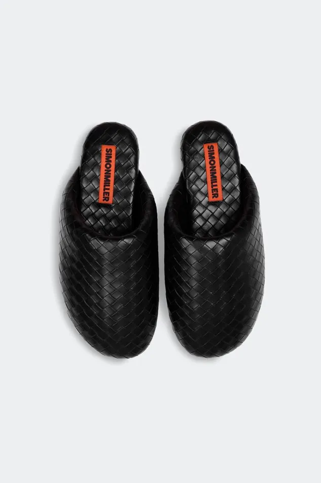 Simon Miller Woven Bubble Slipper In Black Vegan Leather Women Flats Simon Miller Woven Bubble Slipper In Black Vegan Leather Women Flats