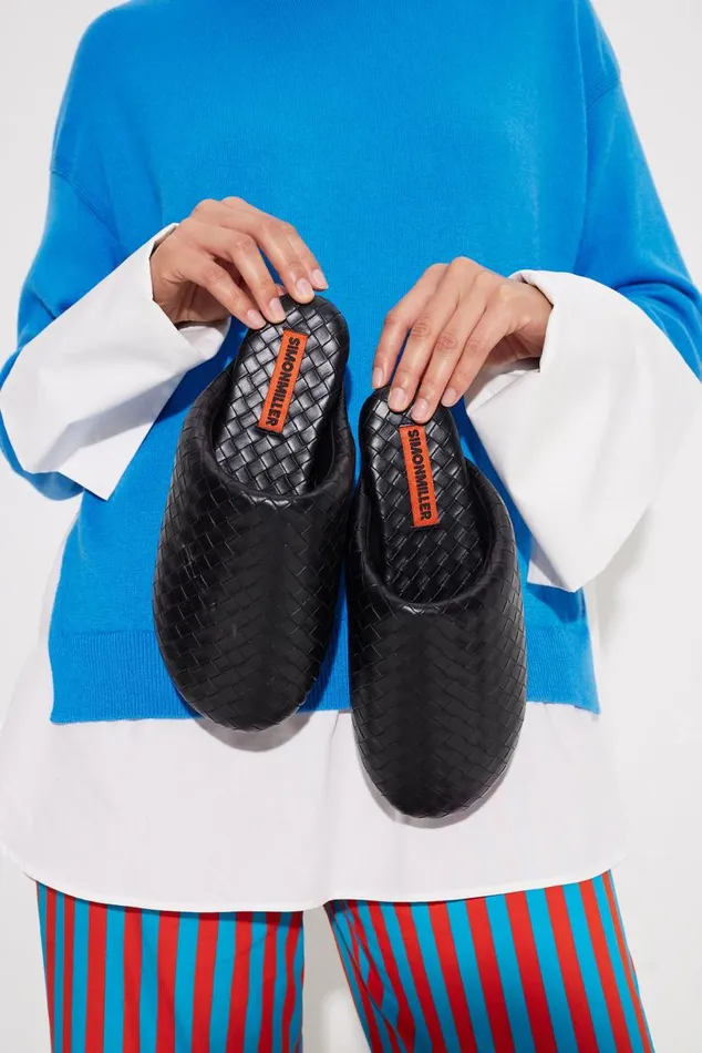 Simon Miller Woven Bubble Slipper In Black Vegan Leather Women Flats Simon Miller Woven Bubble Slipper In Black Vegan Leather Women Flats
