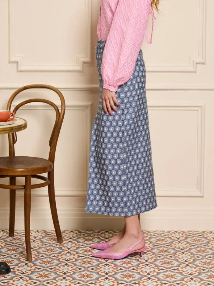 Sister Jane Bottoms Women Daisy Denim Midi Skirt Captain Blue