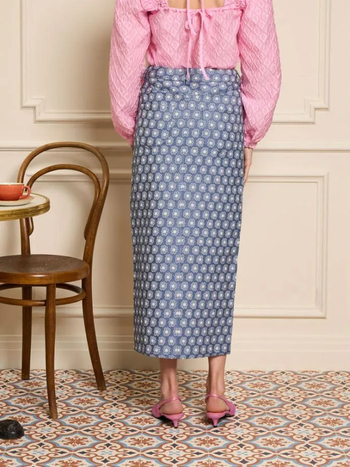 Sister Jane Bottoms Women Daisy Denim Midi Skirt Captain Blue
