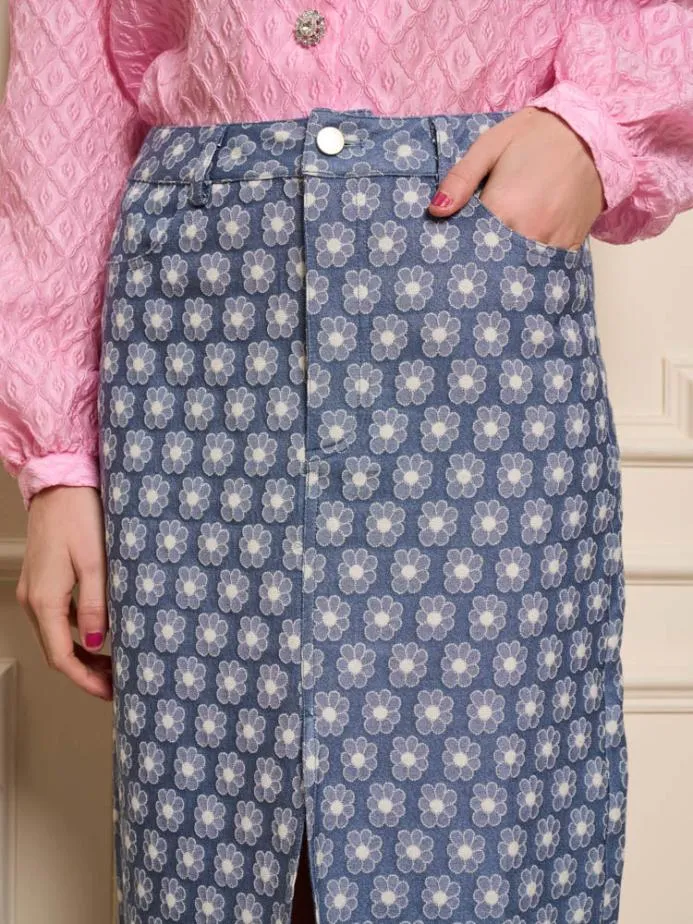 Sister Jane Bottoms Women Daisy Denim Midi Skirt Captain Blue