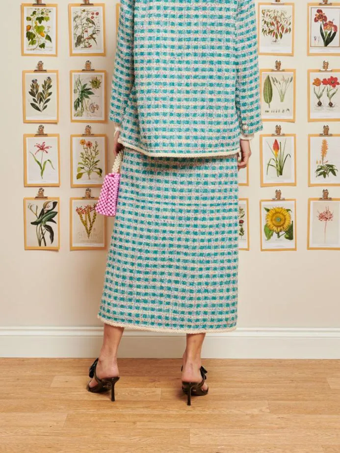 Sister Jane Bottoms Women DREAM Novelty Tweed Midi Skirt Turquoise Blue