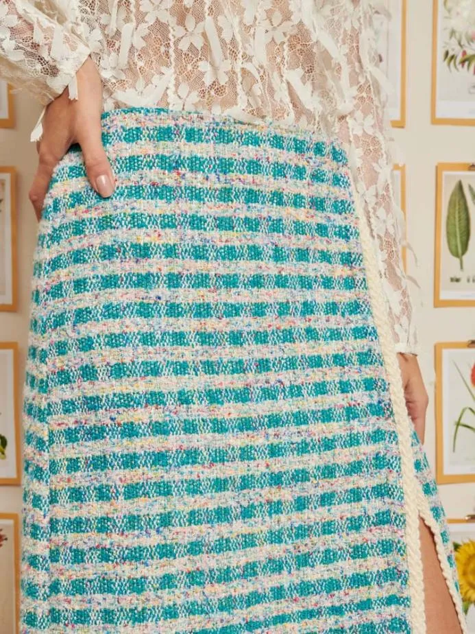 Sister Jane Bottoms Women DREAM Novelty Tweed Midi Skirt Turquoise Blue